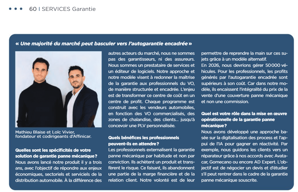 Article Journal de l'Automobile n°1347 — La garantie panne mécanique face aux défis des mutations du VO